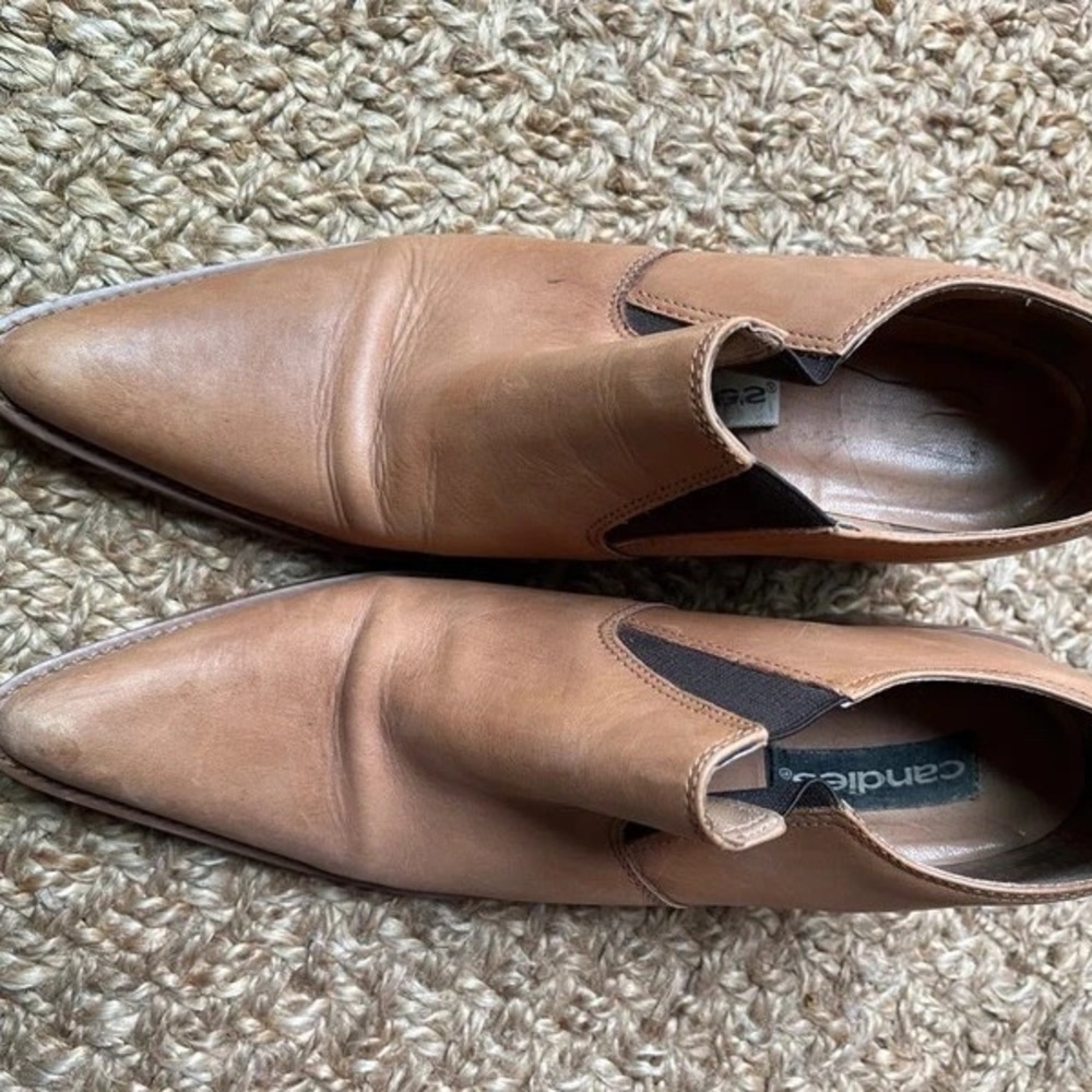 Candie's Tan Pointed Leather Slip-On Loafers - Picture 3 of 5